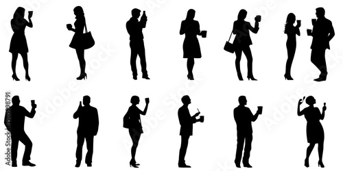 Silhouettes of people enjoying drinks in various poses, perfect for illustrating social gatherings or dining experiences