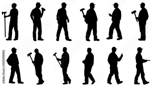 Worker icons with hammer silhouettes suitable for use in various design projects