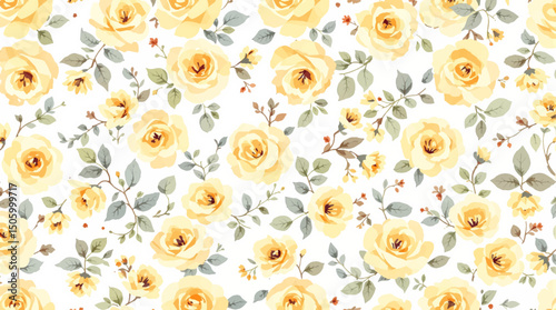Seamless pattern with yellow flowers, Seamless pattern watercolor background pattern yellow rose 
