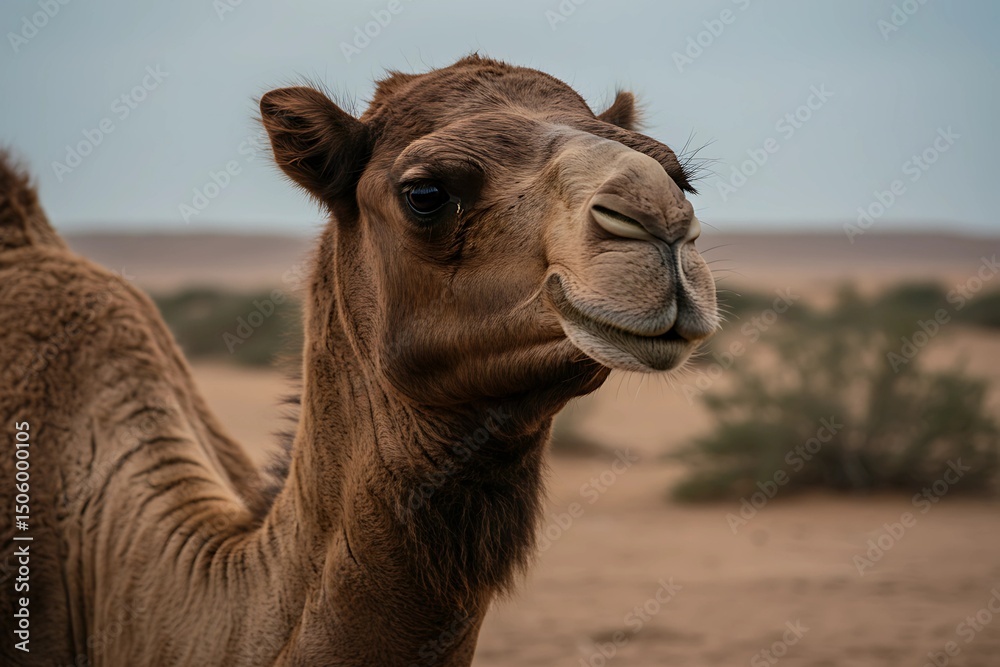 Fototapeta premium Dromedary Camel Portrait in Desert Landscape - Side Profile