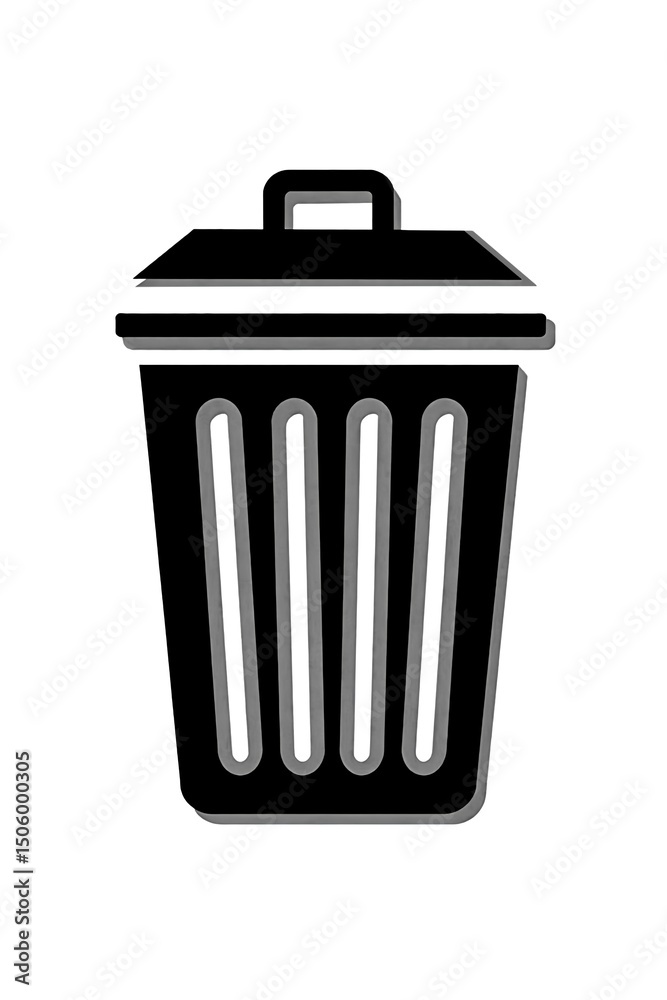 Minimalist Black and White Trash Can Illustration with Three-Dimensional Shadow Effect in Clean Icon Style Minimalist Black and White Trash Can Illustration with Three-Dimensional Shadow Effect in Clean Icon Style