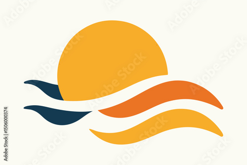 Vector illustration of a fresh, tasty orange sun on the water with a chef's hat