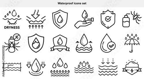 Waterproof & Water Resistance Icon Set

