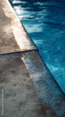 Water Glistens Under Sunlight Near the Edge of a Swimming Pool With Textured ...