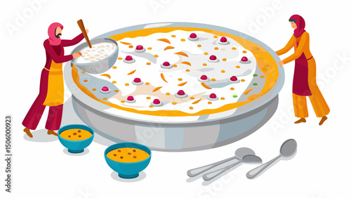 A shared feast women prepare traditional dessert with creamy toppings for a joyous community