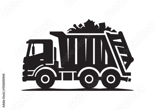 Garbage Truck Silhouette Vector, Garbage Truck Icon