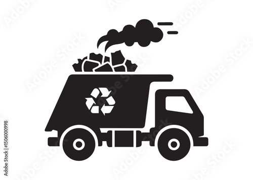Garbage Truck Silhouette Vector, Garbage Truck Icon