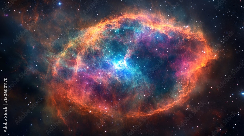 Fototapeta premium Vibrant Nebula in Deep Space, Glowing with Cosmic Colors and Stars