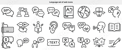Language Communication Translation Line Icon Set
