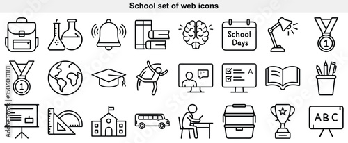 School and Education Line Icon Set