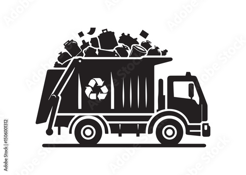 Garbage Truck Silhouette Vector, Garbage Truck Icon