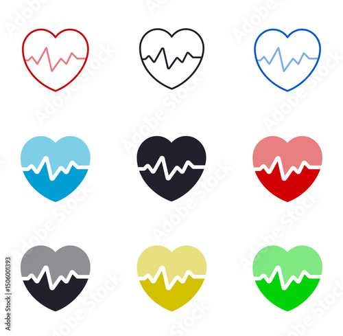 heartbeat line collection, Heartbeat line. Pulse cardiogram Icons of heart beat. Ecg Electrocardiogram with healthy rhythm, cardio attack, ischemia, infarction. Symbol for cardiac