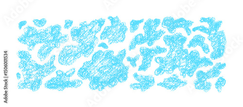 Fluffy clouds. Vector crayon drawing. Soft pattern