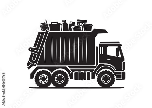 Garbage Truck Silhouette Vector, Garbage Truck Icon