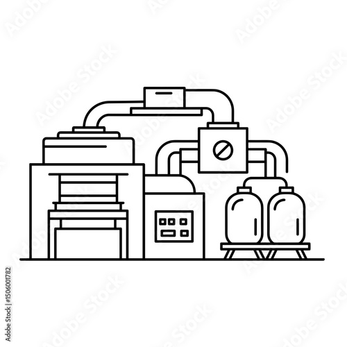 Vitrification plant design in outline style representing nuclear industry icon  