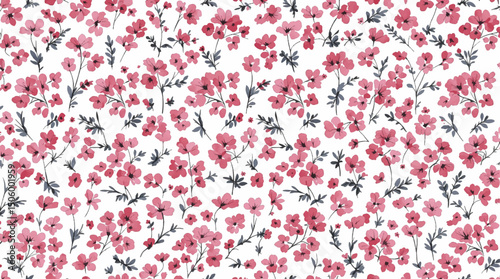 Watercolor background pattern red flowers on white background