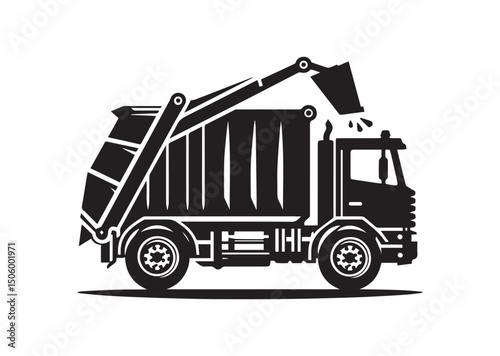 Garbage Truck Silhouette Vector, Garbage Truck Icon