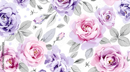 Wallpaper Mural Watercolor background pattern Purple rose flowers on white background Torontodigital.ca