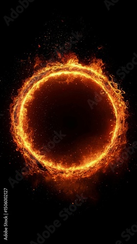 Fiery Circular Shape Glowing Against a Dark Backdrop at Sunset.