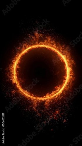 Fiery Circular Shape Glowing Against a Dark Backdrop at Sunset