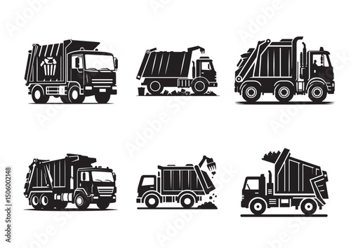 Garbage Truck Silhouette Vector, Garbage Truck Icon Set