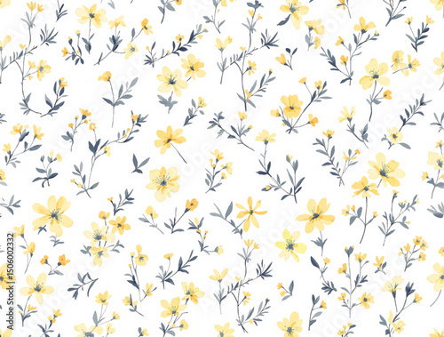 Vector vintage floral seamless pattern with yellow wildflowers.