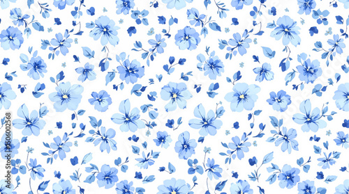 Wallpaper Mural Watercolor background pattern Blue flowers on white background
 Torontodigital.ca
