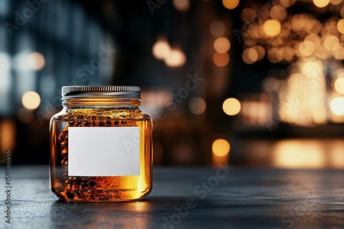 Jar of Amber Liquid on a Neutral Background With Soft Shadows Created by Natu...