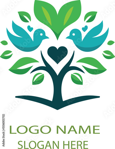 Tree Love Bird Family Heart Leaf logo vecror .