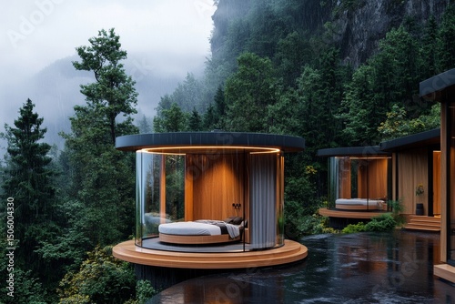 Stylish Glass Houses in the Forest Highlight Unique Architecture Amidst Rainy...