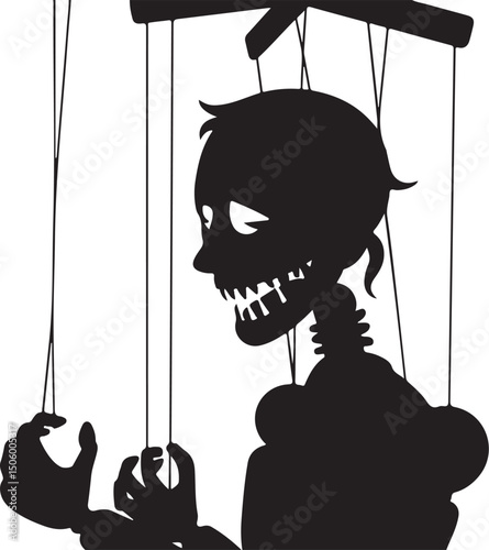 Spooky Silhouette of a Marionette Puppet Controlled by Strings