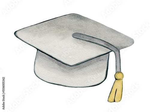 Creative watercolor graduation cap design for school supplies packaging and textile applications
