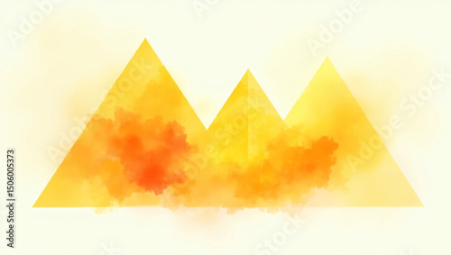 Three Yellow Pyramids With Orange Glowing Fog Background