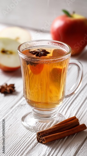 Warm Spiced Apple Drink Served in a Clear Glass With Cinnamon and Star Anise ...