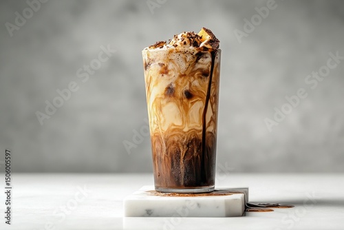 Delicious Coffee Dessert With Whipped Cream and Caramel Drizzle at Modern Caf...