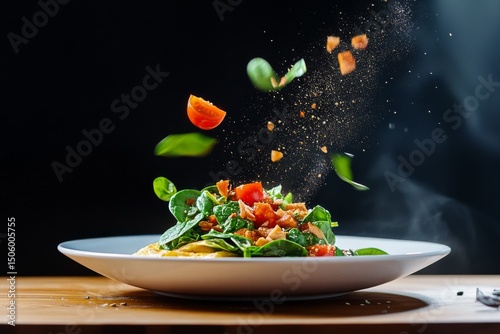 Fresh Salad With Vibrant Toppings Prepared on a Wooden Table