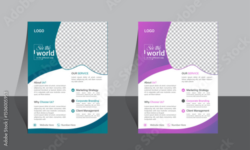 Modern Corporate Business Flyer Template Design – Multipurpose Marketing & Branding Brochure Layout in Blue and Purple Colors.