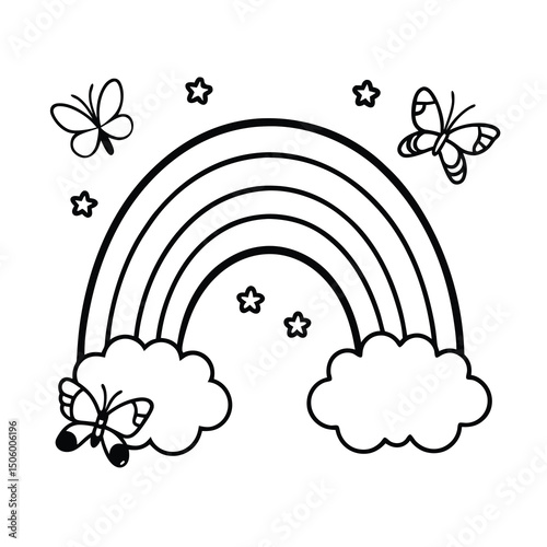 cute rainbow with butterflies and flowers coloring page