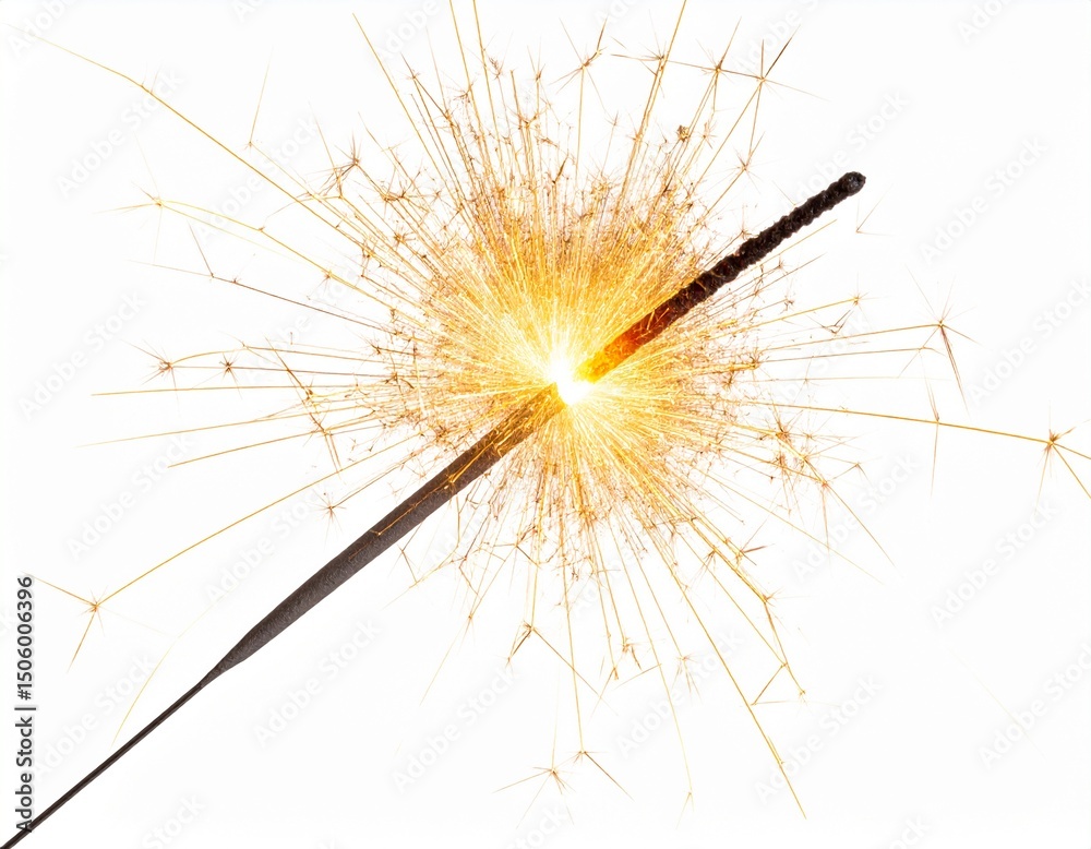 Obraz premium Sparkler Stick Lit with Visible Sparks, Transparent PNG