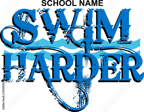 swim harder team logo design with waves for school, college or league sports