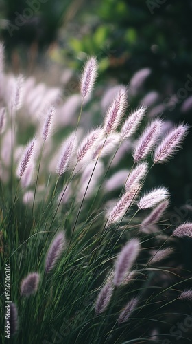 Soft Purple Grasses Sway Gently in the Breeze During Twilight in a Peaceful F...