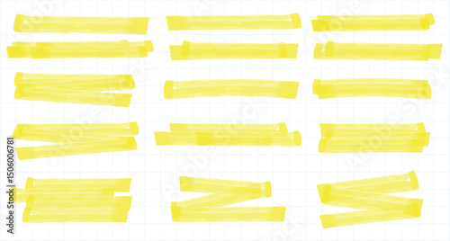 Hand Drawn Yellow Sharpie Marker Strokes, Brush Pen Underlines, Highlighter Scribble Lines Set