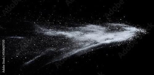 Fine white powder explosion against black background