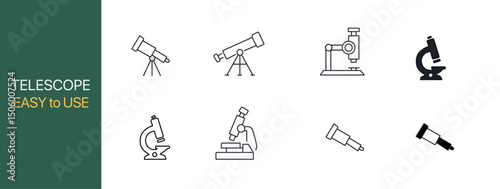 Telescope icon Isolated flat vector in outline.
