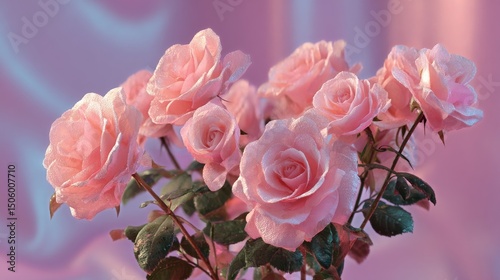 Beautiful Pink Roses Arranged Gracefully With Soft Pastel Background in Natur...