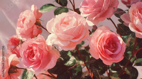 Beautiful Pink Roses Arranged Gracefully With Soft Pastel Background in Natur...