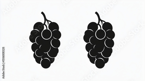 Black Grape Silhouette Icons – Minimalist Fruit Vector Design on White Background


