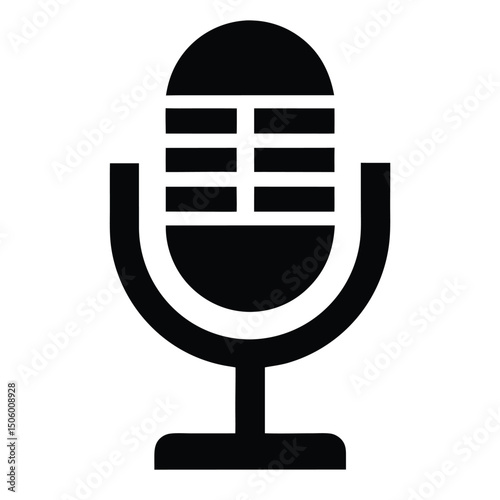 Simple Black and White Microphone Icon for Podcast Recording Radio and Broadcast Applications and Designs with a Clean and Modern Aesthetic