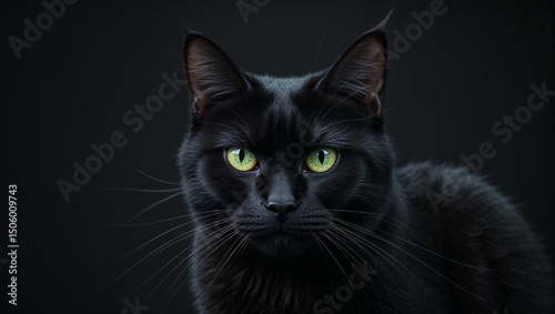 Mysterious Black Cat with Piercing Green Eyes