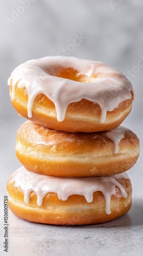 Delicious Stacked Donuts With Creamy Glaze on a Light Background at a Cozy Ba...